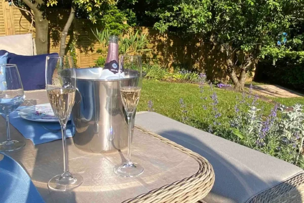 cremant and glases - Sharpe Cottage, Wiveliscombe, Somerset